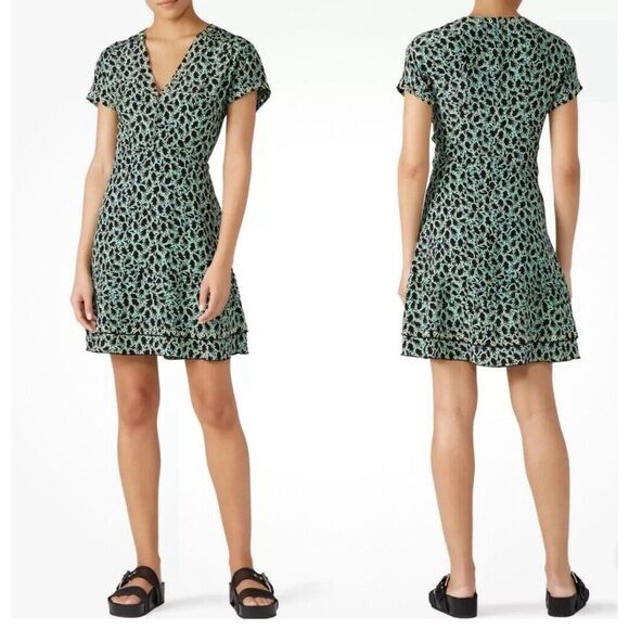 DEREK LAM 10 Crosby Dress Womens 20 Green Grommet Detail V-Neck Silk Blend Lined - Picture 1 of 6